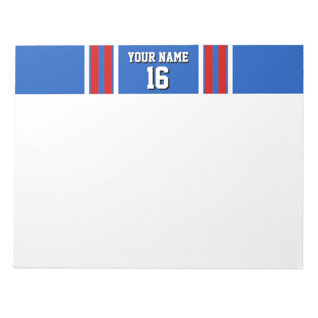 Sapphire Blue mit Red White Stripes Team Jersey Notizblock (Vorderseite)