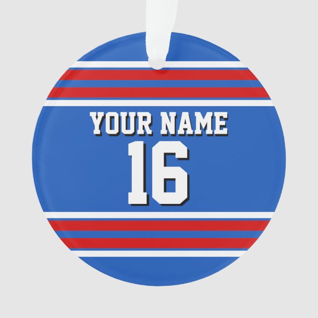 Sapphire Blue mit Red White Stripes Team Jersey Ornament (Vorderseite)