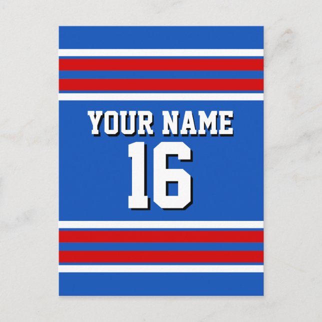 Sapphire Blue mit Red White Stripes Team Jersey Postkarte (Vorderseite)