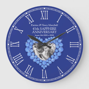 Sapphire blue photo heart 45th wedding anniversary große wanduhr