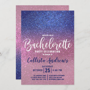 Sapphire Blue Pink Triple Glitzer Bachelorette Einladung