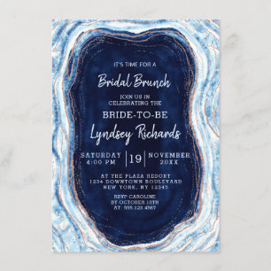 Sapphire Blue Rose Gold Geode Bridal Brunch Dusche Einladung