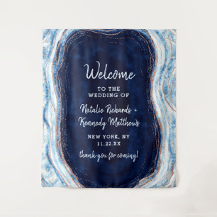 Sapphire Blue Rose Gold Geode Rock Wedding Willkom Wandteppich