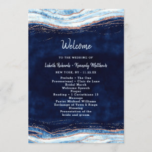 Sapphire Blue Rose Gold Geode Wedding Zeremonie Programm