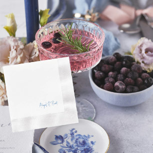 Sapphire Blue Text Coinned Wedding Cocktail Serviette