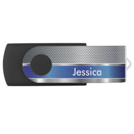 Sapphire Blue und Silver Mesh Metal Print USB Stick