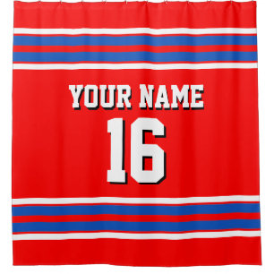 Sapphire Blue Whit Stripes Sports Jersey Duschvorhang