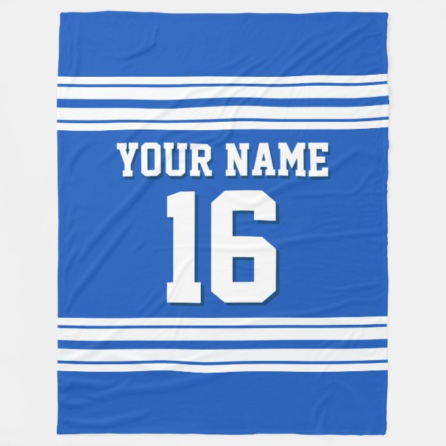 Sapphire Blue White Sports Jersey Fleecedecke (Vorderseite)