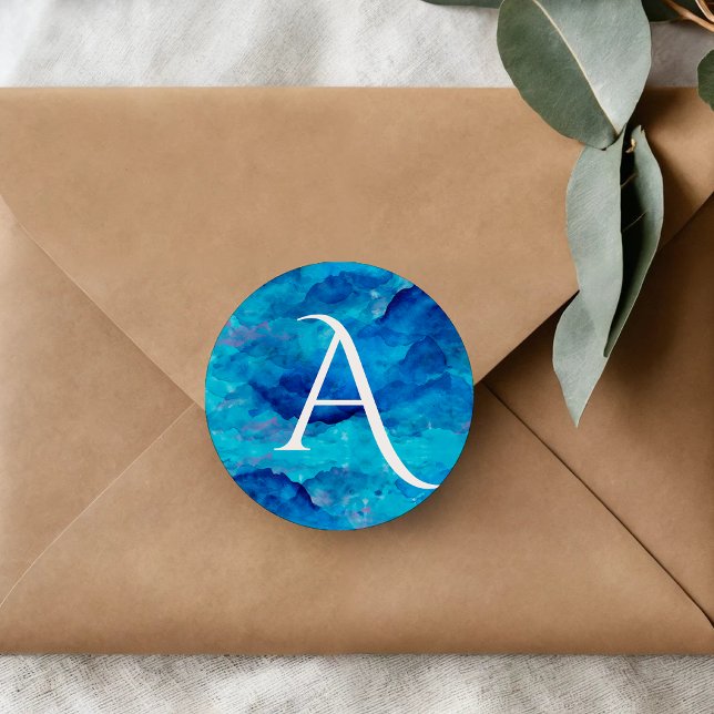 Sapphire Cloud Bold Monogram Runder Aufkleber (Von Creator hochgeladen)