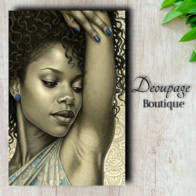 Sapphire Dreams Modernes Art Déco Schönheit Deko Seidenpapier (Sapphire Dreams - Modern Art Deco Beauty in Sepia and Blue Decoupage Tissue Paper)