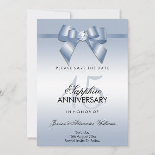 Sapphire Gem Bow & Ribbon 45 Jahre Hochzeit Save The Date