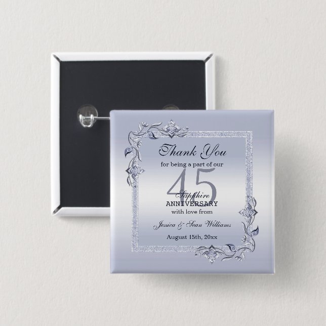 Sapphire Gem & Glitzer 45. Hochzeitstag Button (Vorne & Hinten)