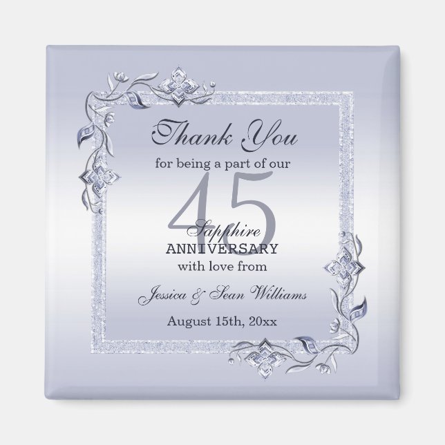Sapphire Gem & Glitzer 45. Hochzeitstag Magnet (Vorne)