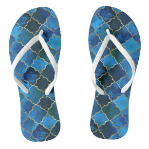 Sapphire Gemstone & Gold marokkanisches Fliesenmus Flip Flops