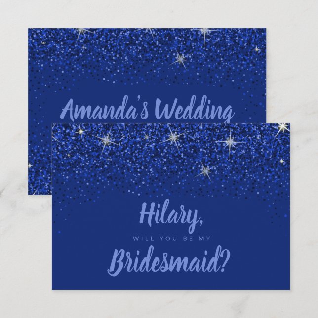 Sapphire Glitz Glitzer Bridesmaid Card Einladung (Vorne/Hinten)