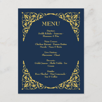 Sapphire Grace Royal Blue and Gold Wedding Menu Begleitkarte