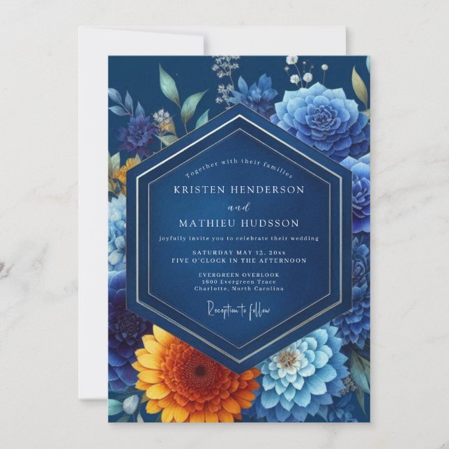 Sapphire Luminous Flora Wedding Einladung (Vorderseite)