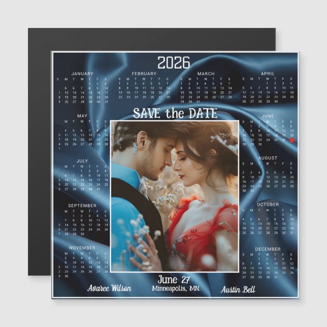 Sapphire Luxury Satin Save the Date Engaged Couple Magnetkarte (Vorne/Hinten)