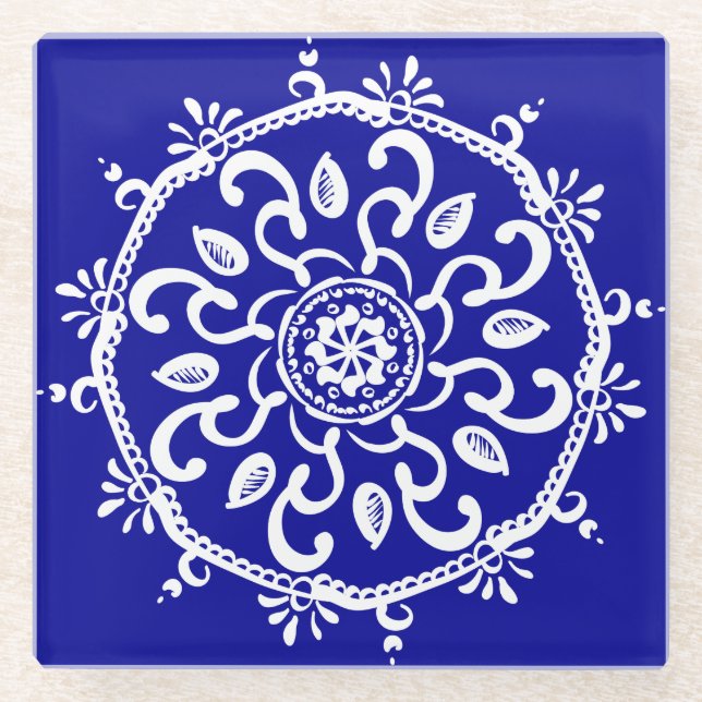 Sapphire Mandala Glasuntersetzer (Vorderseite)