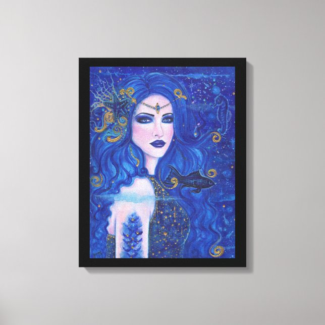 Sapphire Mermaid mit Goldakzenten von Renee Lavoie Leinwanddruck (Vorderseite)