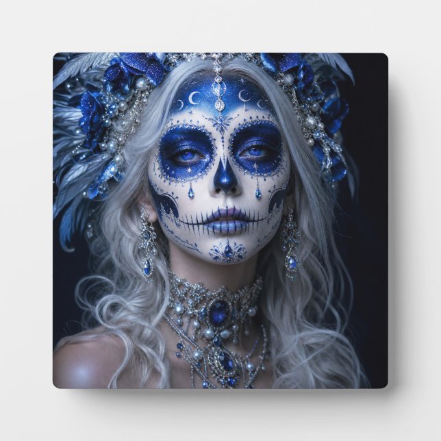 Sapphire Moon Calavera – Blauer himmlischer Tag de Fotoplatte (Vorderseite)