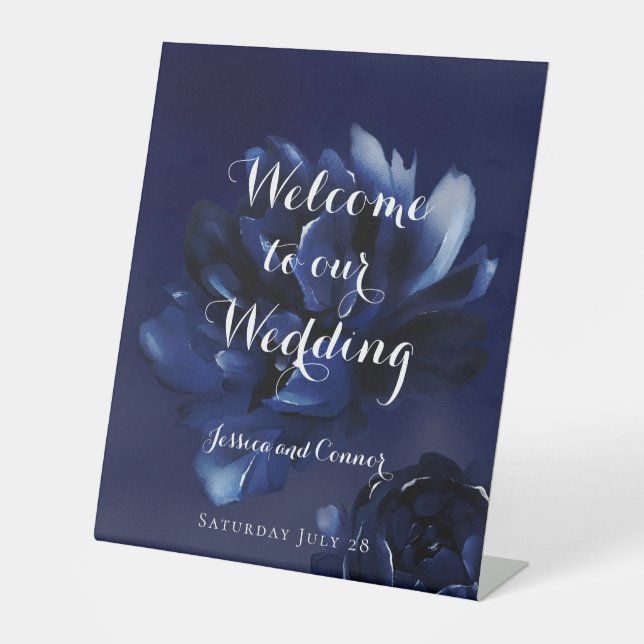 Sapphire Peony Willkommen bei unserer Hochzeit Sockelschild (Vorderseite)