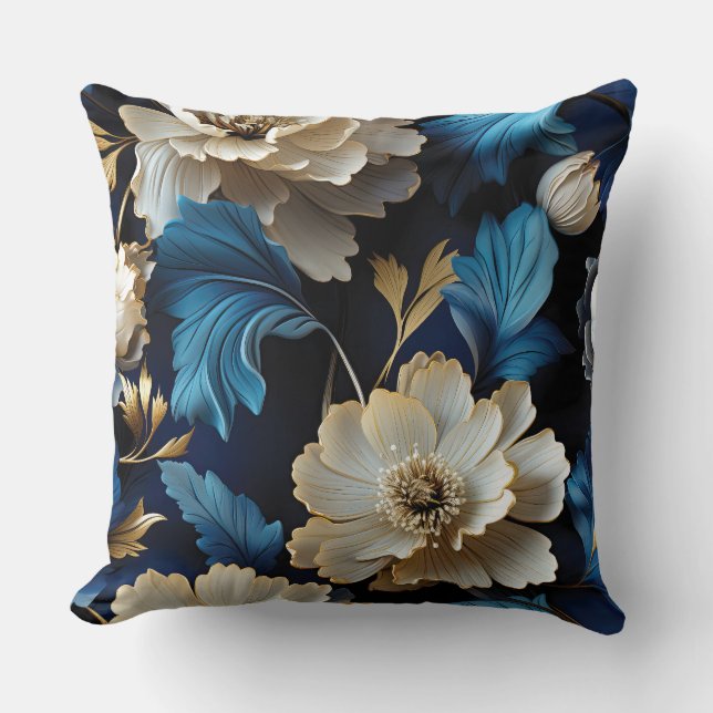 Sapphire Starlit Symphony Botanical Kissen (Vorderseite)