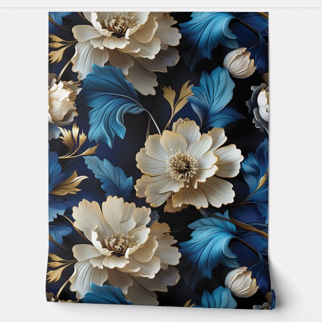 Sapphire Starlit Symphony Botanical Tapete