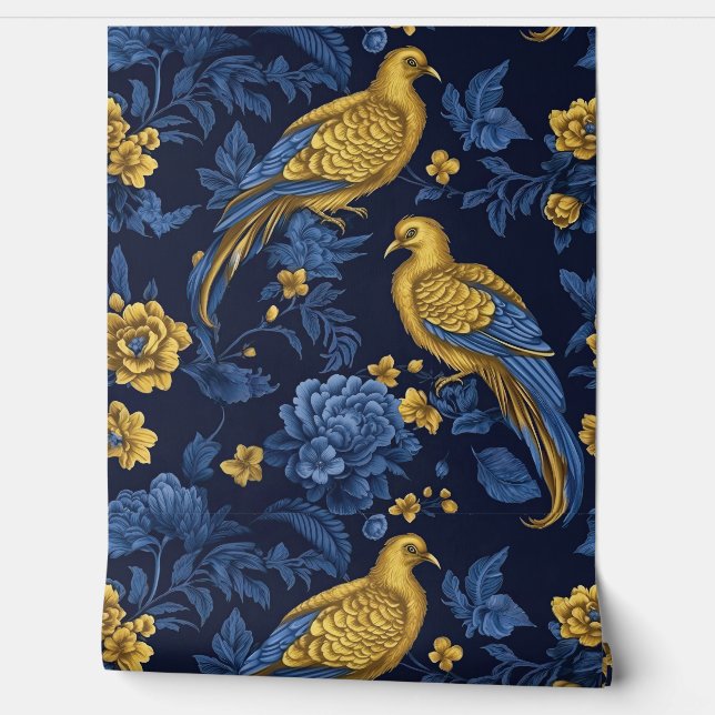 Sapphire Starlit Symphony Botanical Tapete (Abrollen)