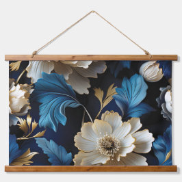 Sapphire Starlit Symphony Botanical Wandteppich Mit Holzrahmen