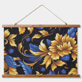 Sapphire Starlit Symphony Botanical Wandteppich Mit Holzrahmen