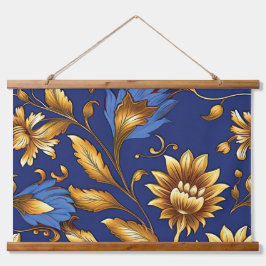 Sapphire Starlit Symphony Botanical Wandteppich Mit Holzrahmen