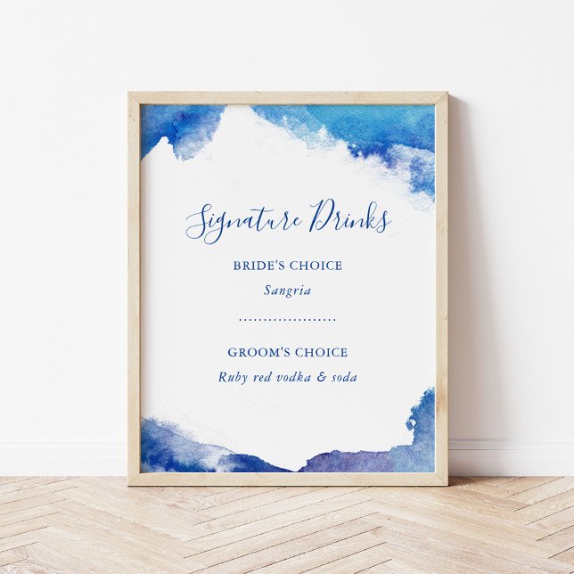 Sapphire Tide Hochzeitsgetränkemenü-Schild Poster (Von Creator hochgeladen)