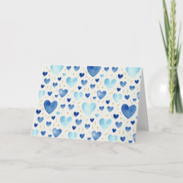 Sapphire Tide Watercolor Hearts Karte