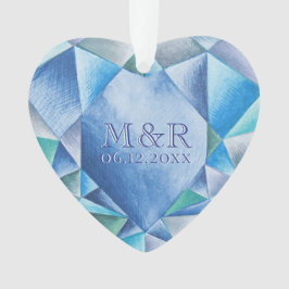 Sapphire Wasserfarbenherz 45. Hochzeitstag Ornament