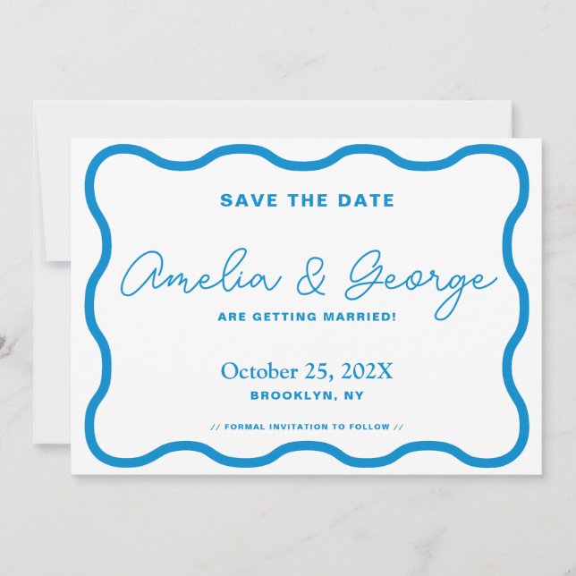 Sapphire Wavy Retro Save The Date (Vorderseite)