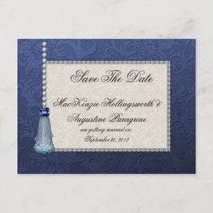Sapphires Diamonds Blue Tassel auf Damask Gerettet Ankündigungspostkarte