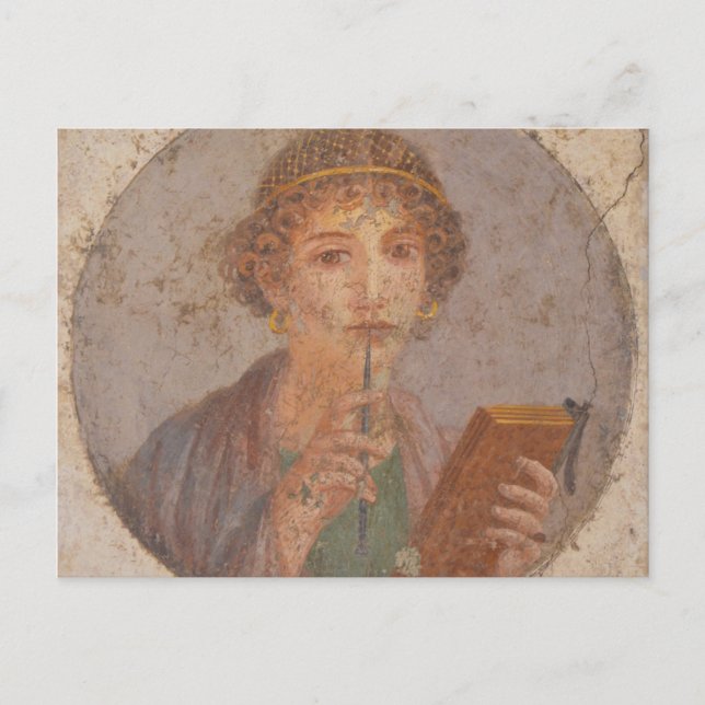 Sappho Holding Writing Implements von Fresco Postkarte (Vorderseite)