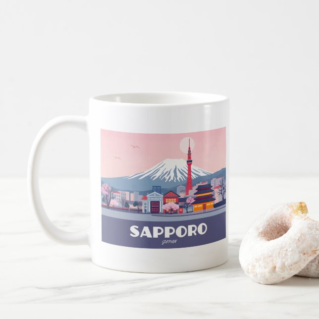 Sapporo Japan Hokkaido Cityscape Pastel Travel Kaffeetasse (Mit Donut)