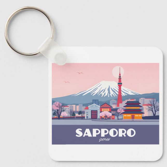 Sapporo Japan Hokkaido Cityscape Pastel Travel Schlüsselanhänger (Vorderseite)