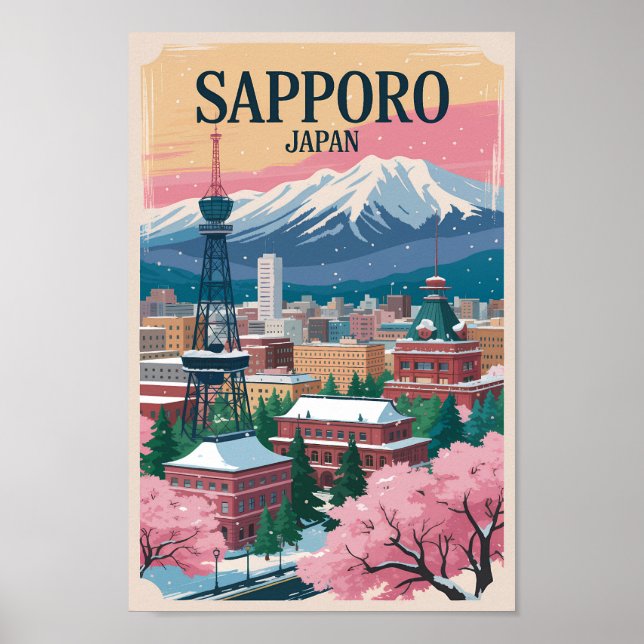 Sapporo Japan Illustration Travel Art Vintage Poster (Vorne)