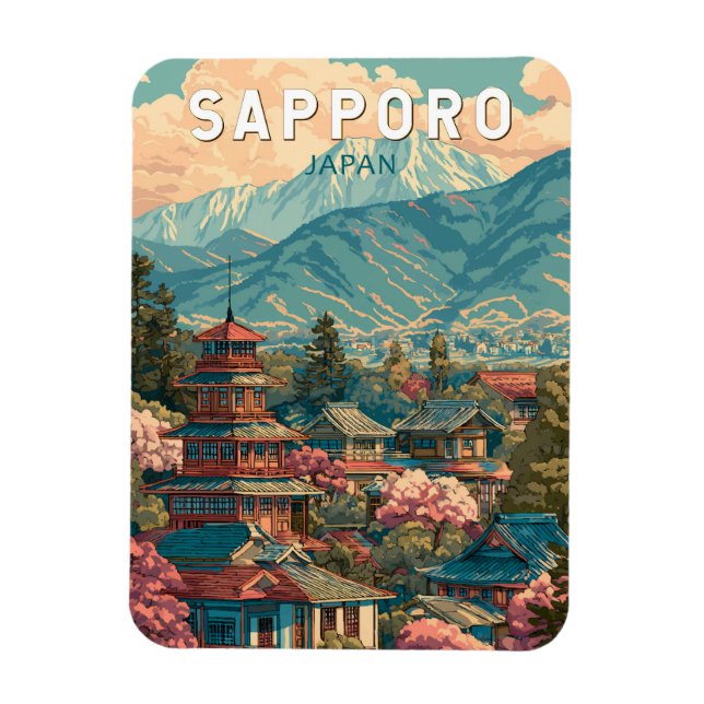 Sapporo Japan Reise Kunst Vintage Magnet (Vertikal)