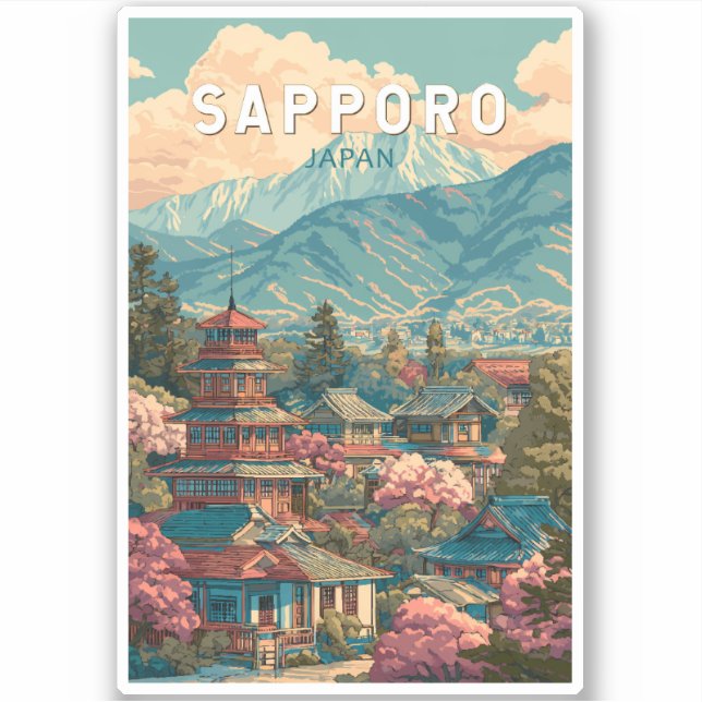 Sapporo Japan Travel Art Vintage Aufkleber (Vorderseite)