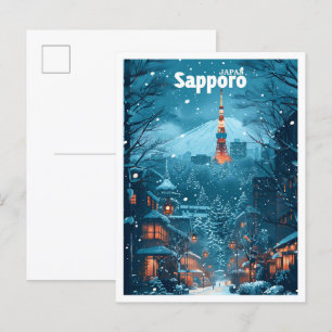 Sapporo Japan Vintag Art Travel Illustration Postkarte