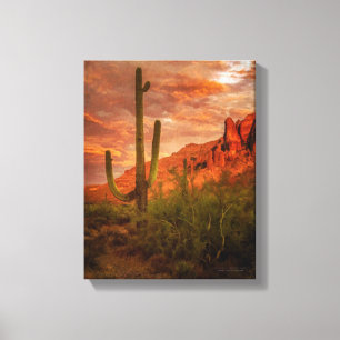 Saquaro Cactus Superstition Mountain Sunset 11x14 Leinwanddruck