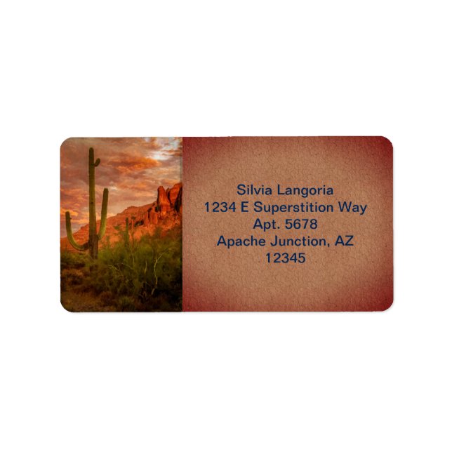 Saquaro Cactus Superstition Mountain Sunset Adressaufkleber (Vorne)
