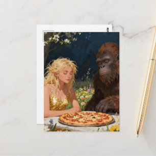 Saquatch und Feen-Pizza-Party Postkarte
