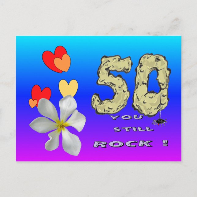 Sara 50th Anniversary Hearts Blue Lila Postcard Postkarte (Vorderseite)