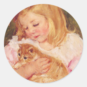 Sara Holding a Cat   Mary Cassatt Runder Aufkleber
