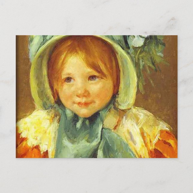 Sara in einem grünen Bonnet. c) 1901, Mary Cassatt Postkarte (Vorderseite)